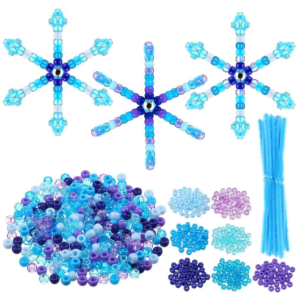 1854 16 Sets Snowflake Beaded Pipe Cleaner Crafts Frozen Winter Blue